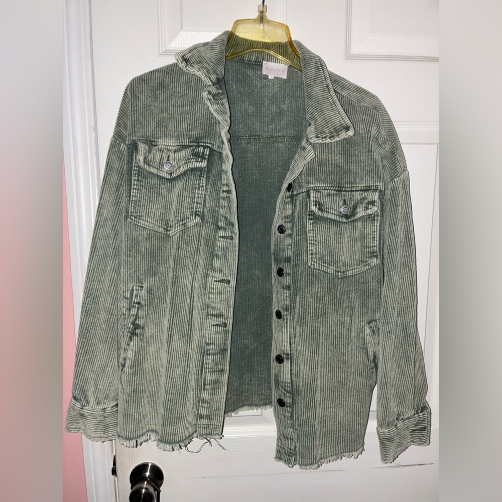 Entro Olive Green Corduroy Button Up Jacket
